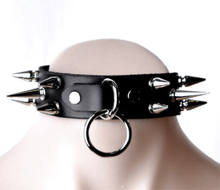 Heavily Spiked Black Leather Bondage Collar