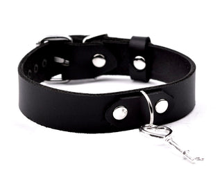 Black Dual Layer Leather Collar With Key Pendant