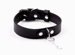 Black Dual Layer Leather Collar With Key Pendant