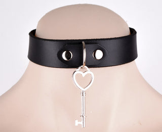 Black Dual Layer Leather Collar With Key Pendant