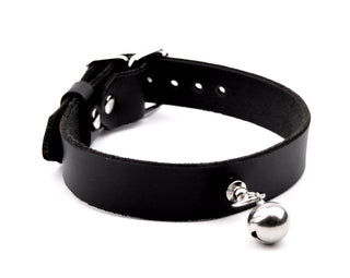 Black Leather Collar With Kitten Bell | Bondage Collar