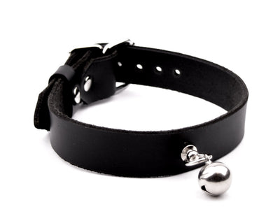 Black Leather Collar With Kitten Bell | Bondage Collar