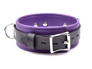 Purple Premium Leather Three Steel Ring Bondage Collar