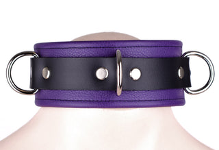 Purple Premium Leather Three Steel Ring Bondage Collar
