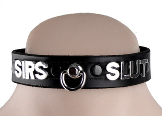 Custom Small Lettering Black Leather Collar With Ring – 'Sirs Slut'