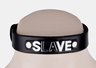 Custom Small Lettering Black Leather Collar – 'Slave'