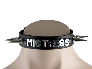 Custom Small Lettering Black Leather Collar with Spikes – 'Mistress'