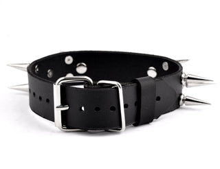 Custom Lettering Spiked Black Leather Bondage Collar