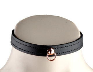 Black Leather Amare Day Collar with Small Rose Gold O-Ring