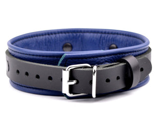 Dark Blue Deluxe Leather Bondage Collar
