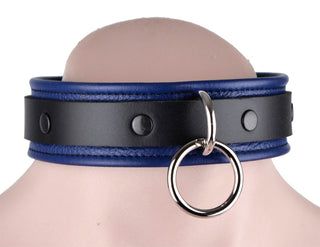 Dark Blue Deluxe Leather Bondage Collar