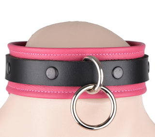 Pink Deluxe Leather Bondage Collar With O-Ring