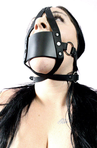 The same gag showcased in black with silver hardware