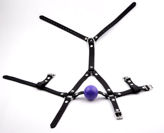 Black Head Harness Ball Gag - Purple Ball