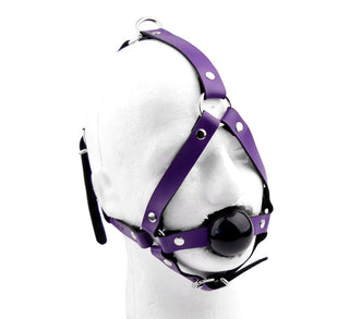 BDSM | Purple Head Harness Ball Gag - Black Ball