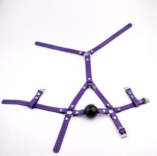 Purple Head Harness Ball Gag - Black Ball