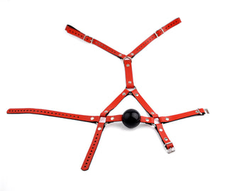 Red Head Harness Ball Gag - Black Ball