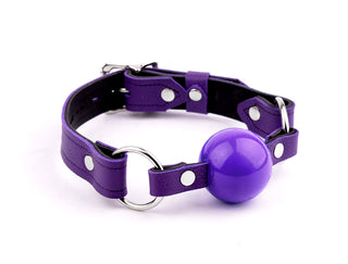 BDSM Gag | Purple Leather Premium Single Strap Ball Gag - Purple Ball