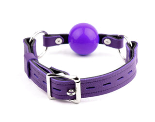 Purple Leather Premium Single Strap Ball Gag - Purple Ball