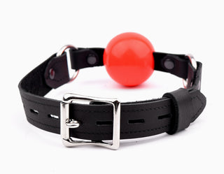 Black Leather Premium Single Strap Ball Gag - Red Ball