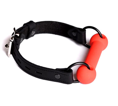 BDSM Leather Gag | Black Head Harness Bit Gag - Red Bit