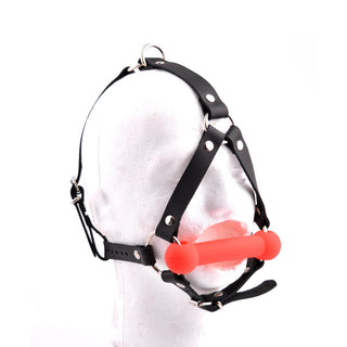 Online BDSM Store | Black Head Harness Harness Bit Gag - Red Bit
