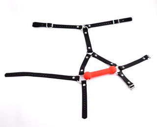 Black Head Harness Harness Bit Gag - Red Bit