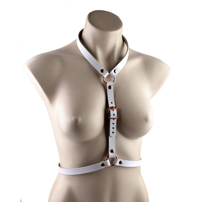 Mercy Industries | White Leather & Rose Gold Aurum Honey Body Harness