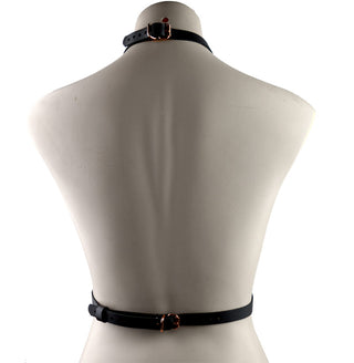 Black Leather & Rose Gold Aurum Body Harness