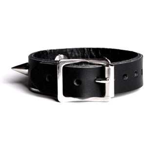 Black Leather Spike & Ring Wrist Cuff